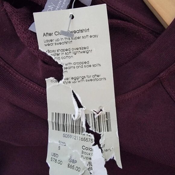 NWT Sweaty Betty AFTER CLASS Black-Cherry Purple Longline Sweatshirt Sz Small - Picture 8 of 9